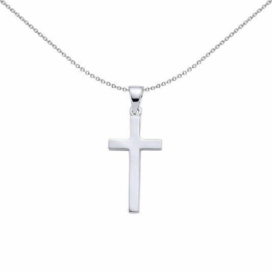 Silver Polished Cross Pendant Necklace 18 inch - GVP159