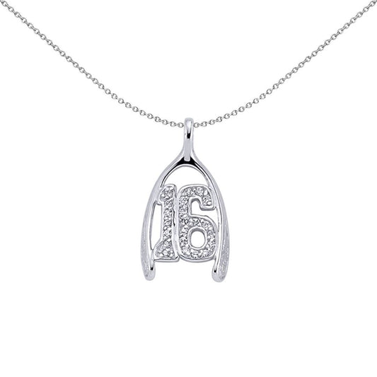 Sterling Silver CZ Wishbone 16 Milestone Birthday Pendant - GVP160