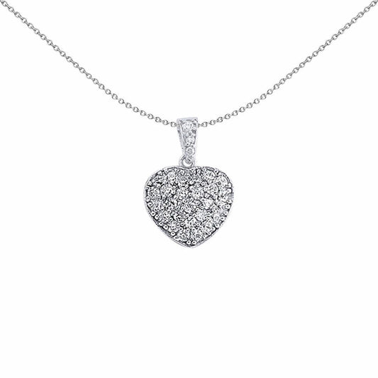 Silver CZ Pave Love Heart Pendant Necklace 18 inch - GVP167