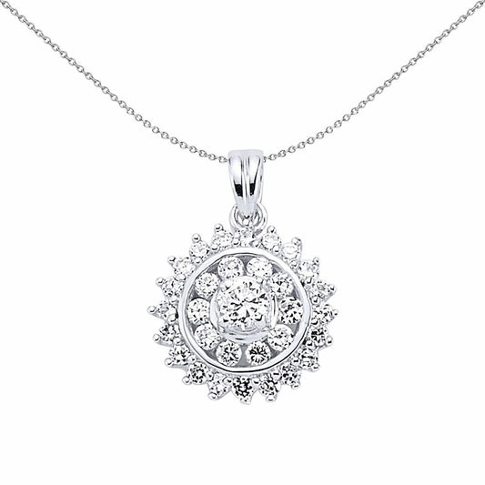 Silver CZ Halo Cluster Charm Necklace 18 inch - GVP178