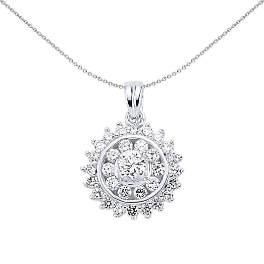 Silver CZ Halo Cluster Charm Radiant Circular Orbit Pendant - GVP178