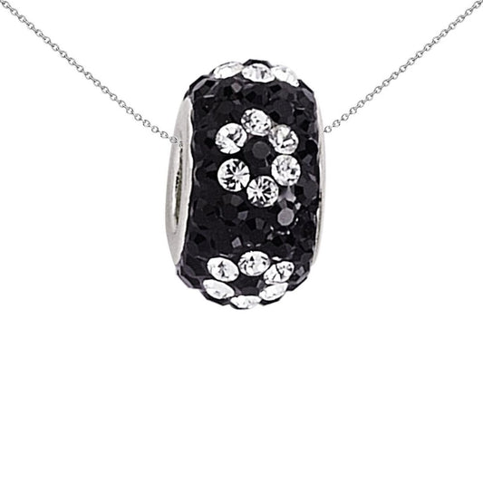 Silver Black & White Crystal Sparkling Disco WheelBead Charm - GVP197