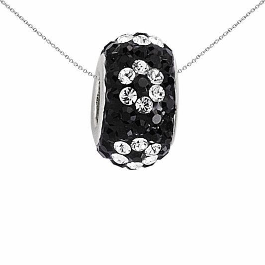 Sterling Silver Black & White Crystal Bead Charm - GVP197