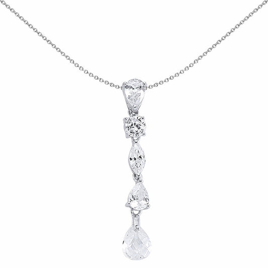 Silver Pear, Marquise and CZ Tears of Joy Charm Necklace 18 inch - GVP200