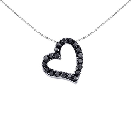 Sterling Silver Black CZ Open Love Heart Pendant Necklace - GVP214