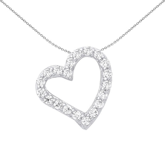 Sterling Silver CZ Love Heart Outline Pendant Necklace 18 inch - GVP214WH