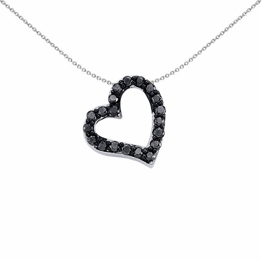 Silver Black CZ Love Heart Pendant Necklace 18 inch - GVP214