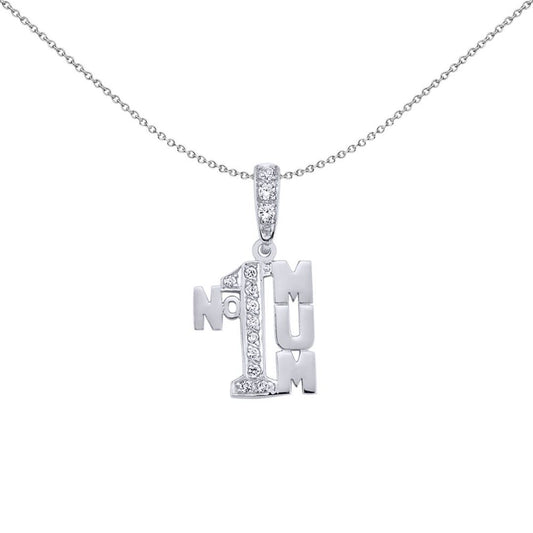 Silver CZ Number 1 Mum Pendant Necklace - GVP220