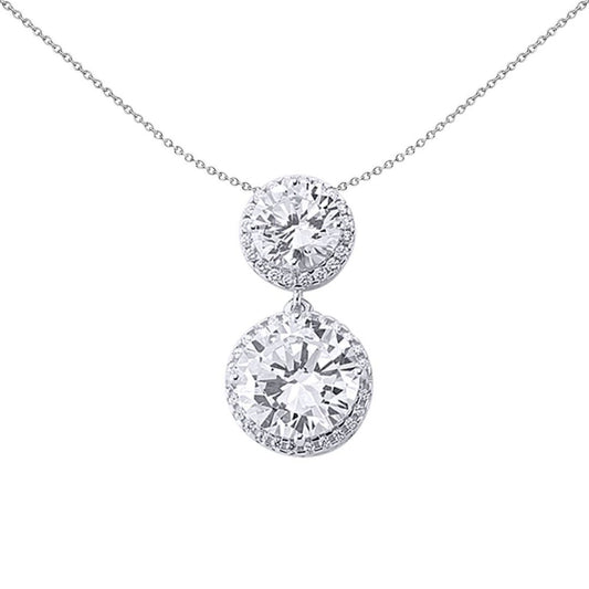 Sterling Silver CZ Twin Double Halo Pendant Necklace - GVP232
