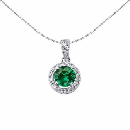 Silver Green CZ Halo Pendant Necklace 18 inch - GVP233