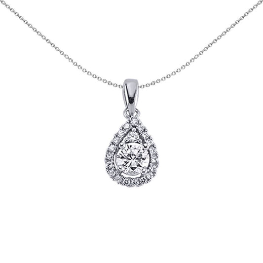 Sterling Silver CZ Dual-Stone Core Tears of Joy Pendant Necklace - GVP238