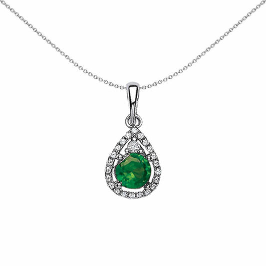 Silver Green CZ Halo Tear of Joy Pendant Necklace 18 inch - GVP238EM