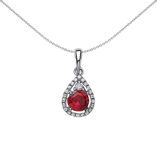 Sterling Silver Red CZ Halo Tear of Joy Dual-Stone Core Pendant - GVP238RUBY
