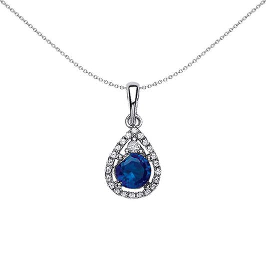 Sterling Silver Blue CZ Halo Tear of Joy Dual-Stone Core Pendant - GVP238SAP