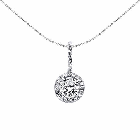 Silver CZ Halo Drop Pendant Necklace 18 inch - GVP243