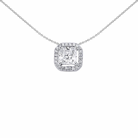 Silver Princess Cut CZ Octagon Halo Pendant Necklace 18 inch - GVP245
