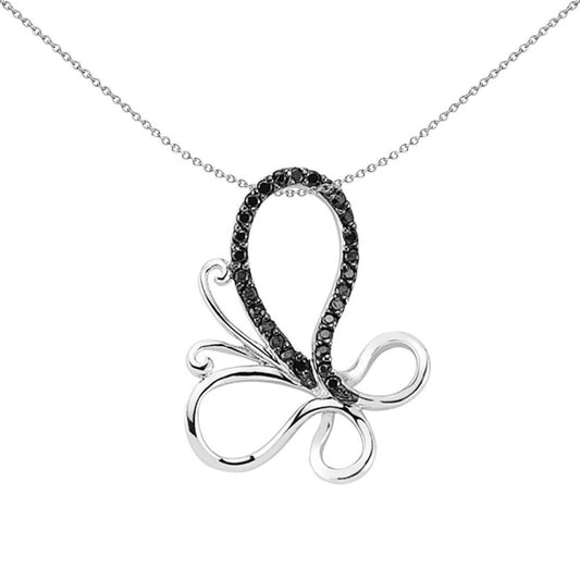 Sterling Silver Black CZ Loopy Swoopy Butterfly Charm Pendant - GVP255BLK