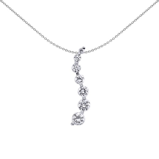 Sterling Silver CZ Eternity Line Flow Drop Wave Pendant Necklace - GVP274