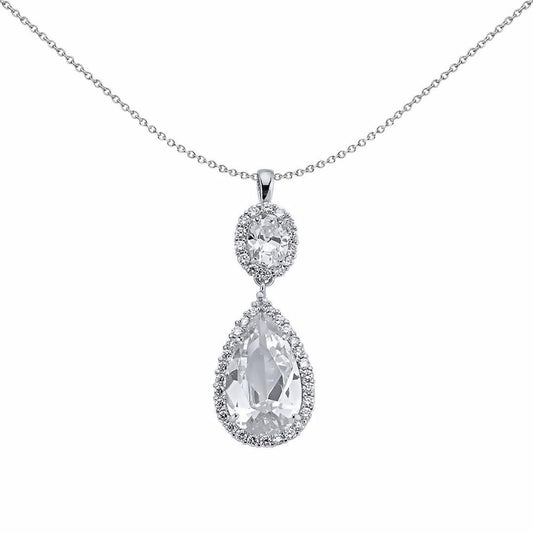 Silver Pear Oval CZ Tears of Joy Pendant Necklace 18 inch - GVP277