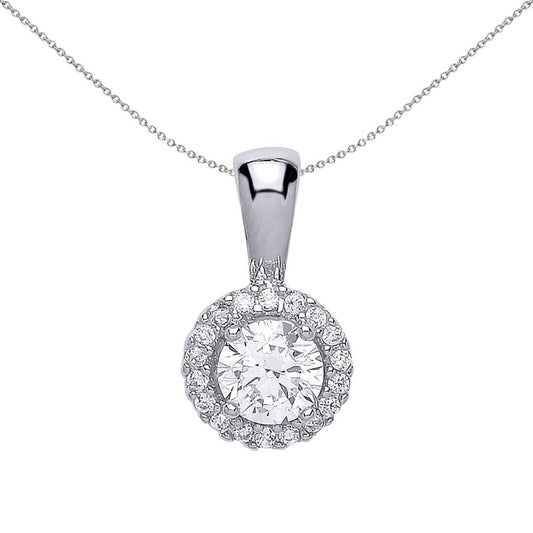 Silver CZ Solitaire Halo Pendant Necklace - GVP292