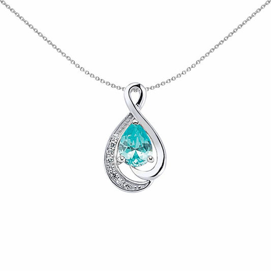Silver Light Blue Pear CZ Tear of Joy Pendant Necklace 18 inch - GVP301