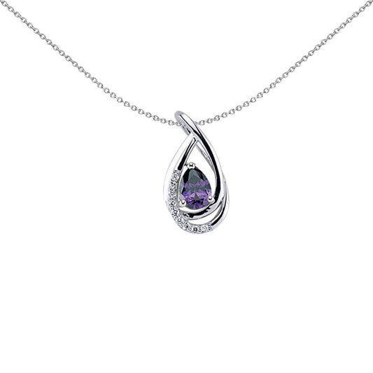 Silver Purple Pear CZ Tear of Joy Pendant Necklace - GVP305