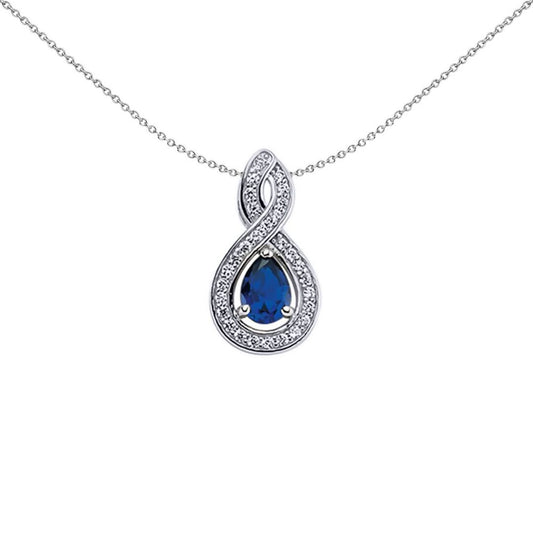 Silver Blue Pear CZ Infinity Teardrop Pendant Necklace - GVP311