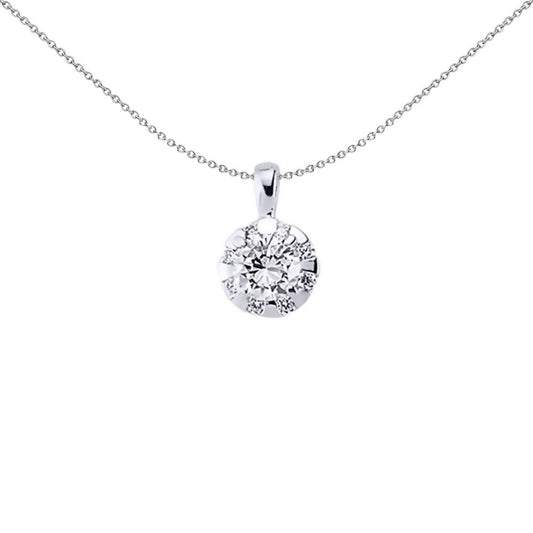 Sterling Silver CZ Chunky Solitaire Radial Halo Pendant Necklace - GVP317