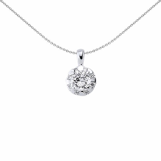 Silver CZ Illusion Halo Pendant Necklace 18 inch - GVP317