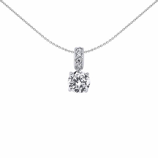 Silver CZ Solitaire Drop Pendant Necklace 18 inch - GVP318