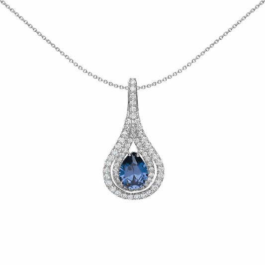 Silver Blue Pear CZ Tear of Joy Pendant Necklace 18 inch - GVP319