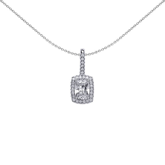 Sterling Silver Radiant Cut CZ Halo Drop Pendant Necklace - GVP326