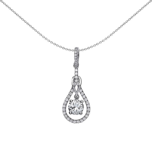 Silver CZ Teardrop Double Loop Halo Suspended Solitaire Pendant - GVP330