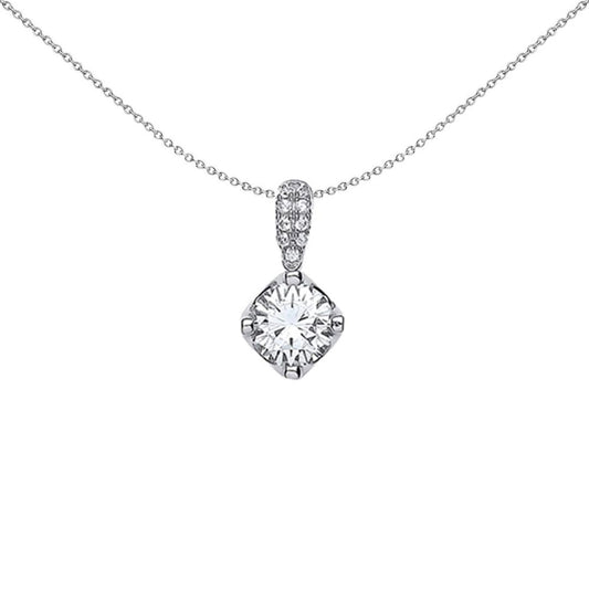 Sterling Silver CZ Crown Squared Circle Solitaire Pendant - GVP332