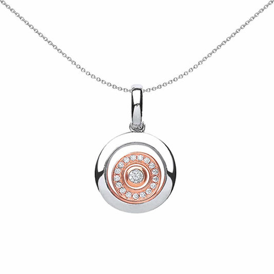 Rose Silver CZ Floating Stone Halo Rings Necklace 18 inch - GVP337