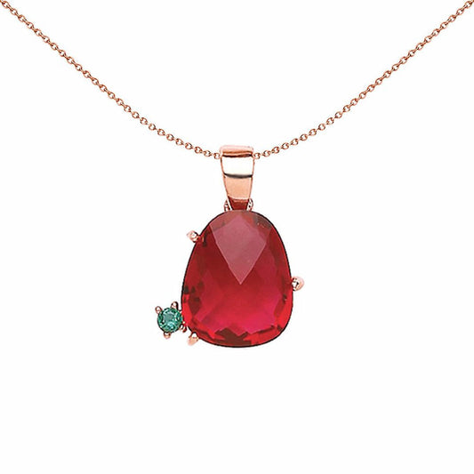 Rose Silver Red irregular-shape CZ Nugget Necklace 18 inch - GVP342R