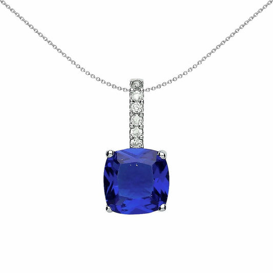 Silver Blue Cushion CZ Drop Pendant Necklace 18 inch - GVP345
