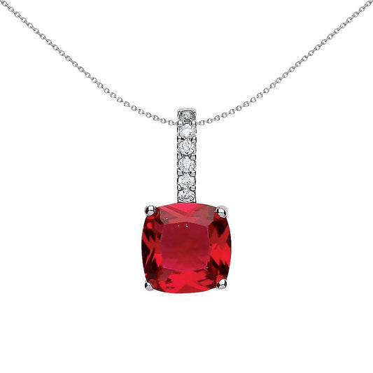 Silver Red Cushion CZ Drop Pendant Necklace 18 inch - GVP347
