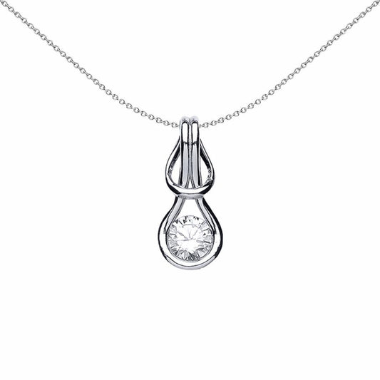 Silver CZ Love Knot Solitaire Pendant Necklace 18 inch - GVP355