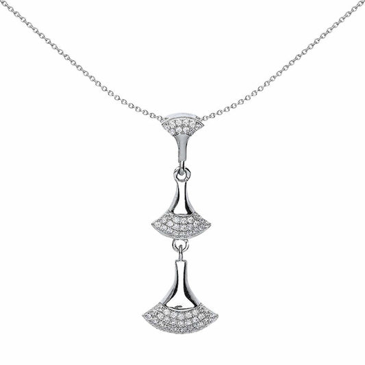 Silver CZ Pave Fans Drop Charm Necklace 18 inch - GVP356