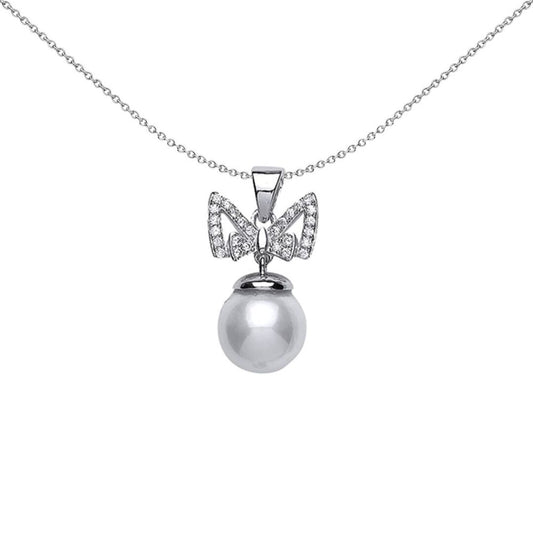 Sterling Silver CZ Pearl Bow Charm Full Moon Butterfly Pendant - GVP364