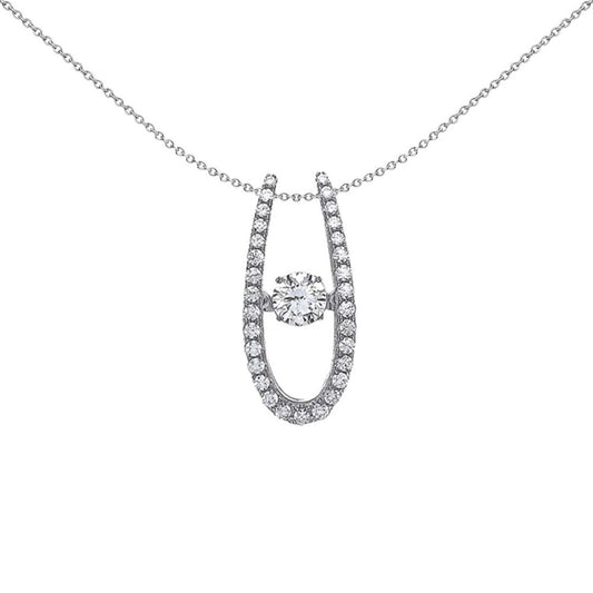 Silver CZ Rocking Solitaire Elongated U Horseshoe Pendant - GVP374