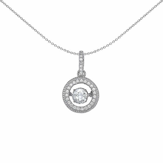 Silver CZ Floating Halo Pendant Necklace 18 inch - GVP378
