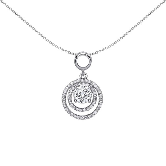 Silver CZ Halo Charm Double Halo 4-Claw Solitaire Pendant - GVP379