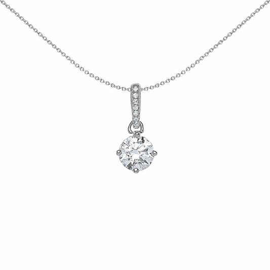 Silver CZ 4 Claw Solitaire Pendant Necklace 18 inch - GVP381