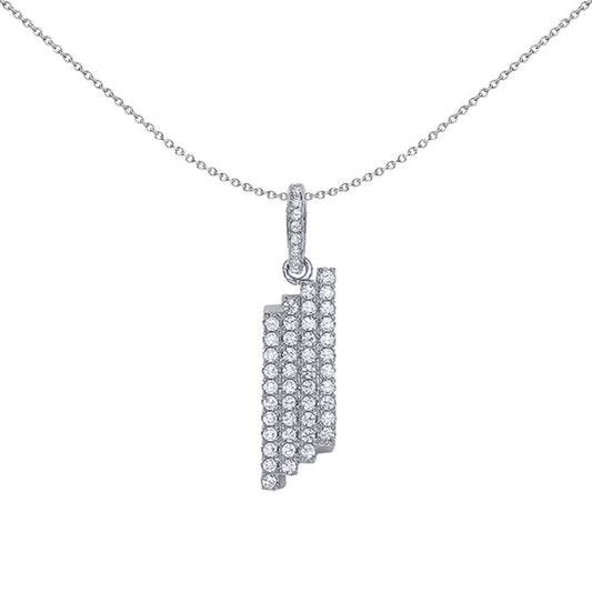 Sterling Silver CZ Tetris Columns Pave 4 Row Charm Necklace - GVP385