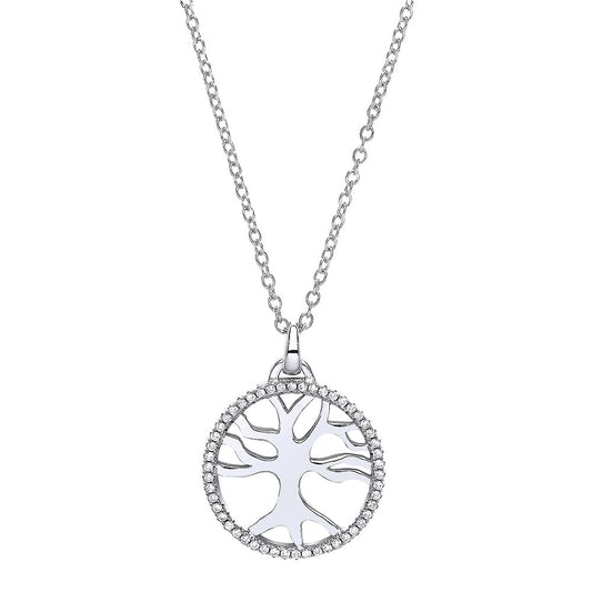 Silver CZ Tree of Life Pendant Necklace 17 inch - GVP394