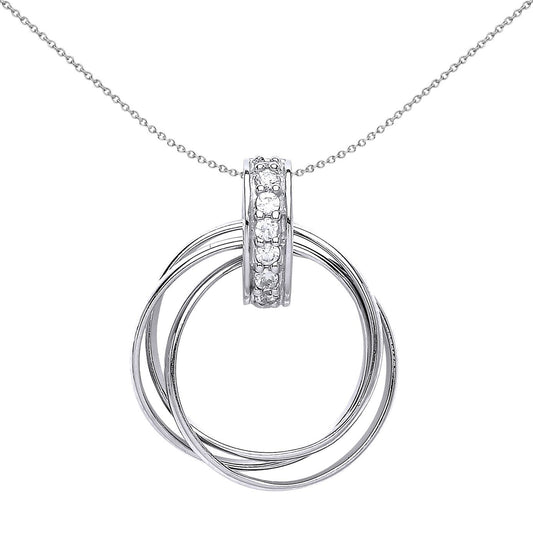 Silver CZ Chinese Linking Rings Charm Necklace - GVP396