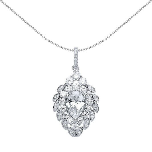 Silver Pear CZ Strawberry Lion Mane Cluster Pendant Necklace - GVP408