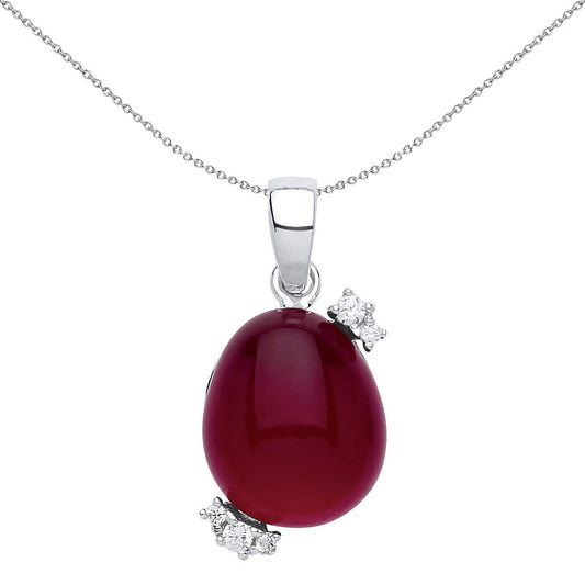 Silver Rose red Oval Quartz Pebble Pendant Necklace 18 inch - GVP417RUBY